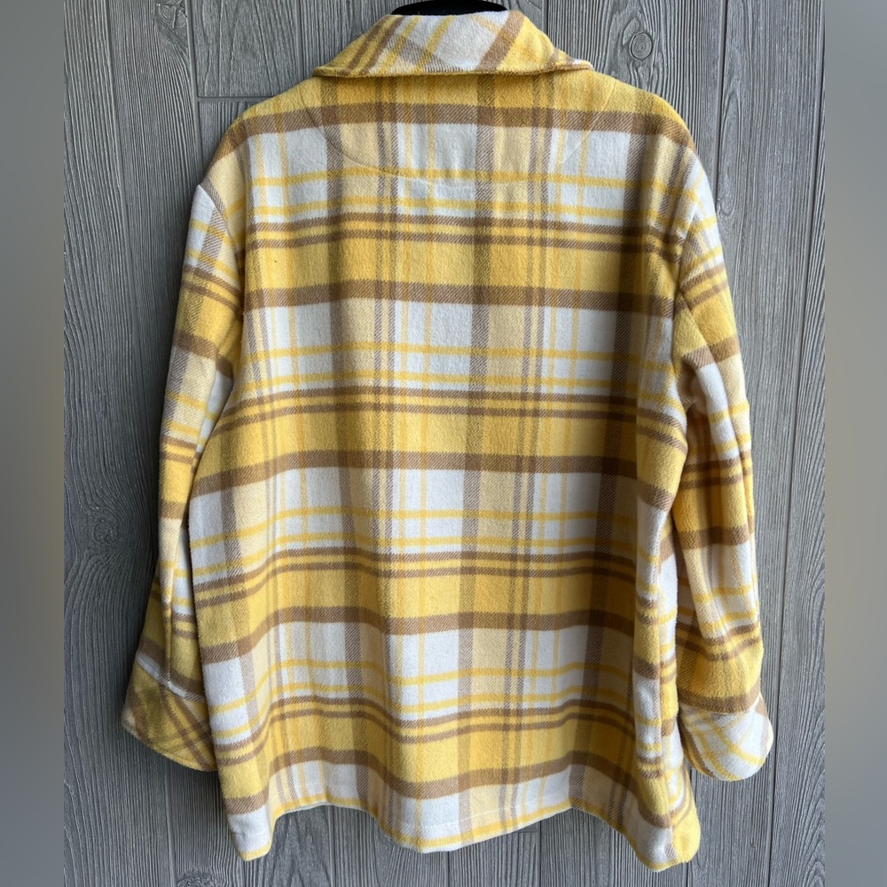 Kenzie Yellow and Tan Plaid Button-Up Jacket Shacket Size Large - Picture 2 of 6